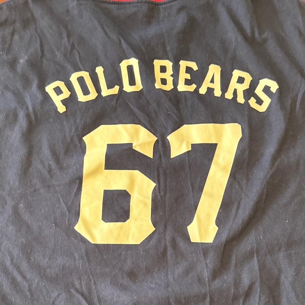 Men’s Polo Bear V Neck Jersey Look Navy Blue Graphic T-Shirt - Picture 11 of 13